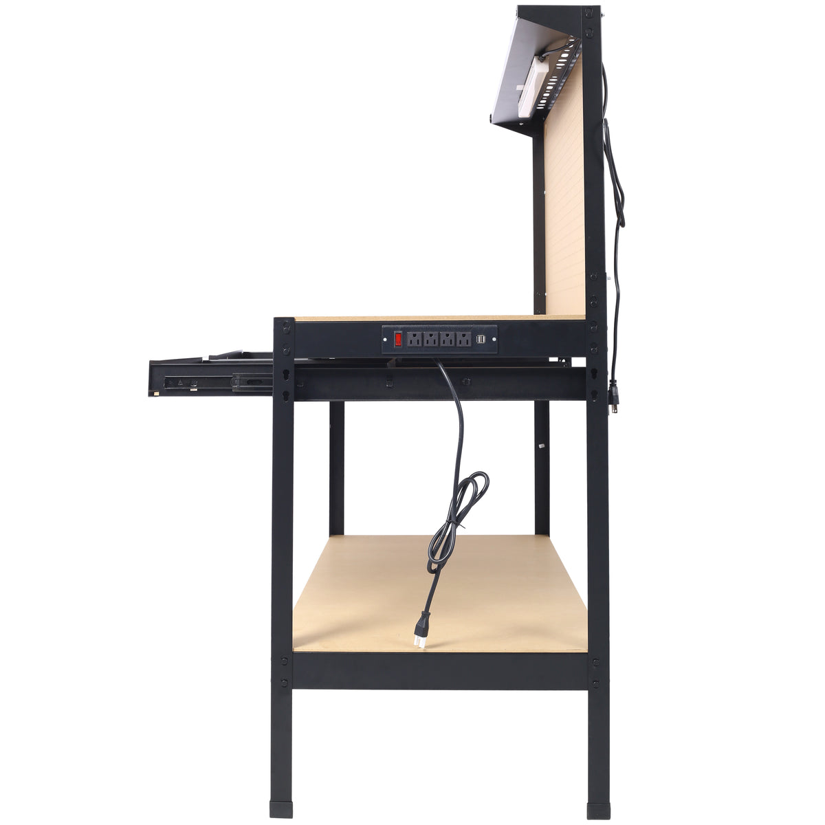 Steel Workbench Tool Storage Work Bench Workshop Tools Table W/Drawer and Peg Board ,4xAC outlets 2xUSB Ports