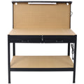 Steel Workbench Tool Storage Work Bench Workshop Tools Table W/Drawer and Peg Board ,4xAC outlets 2xUSB Ports