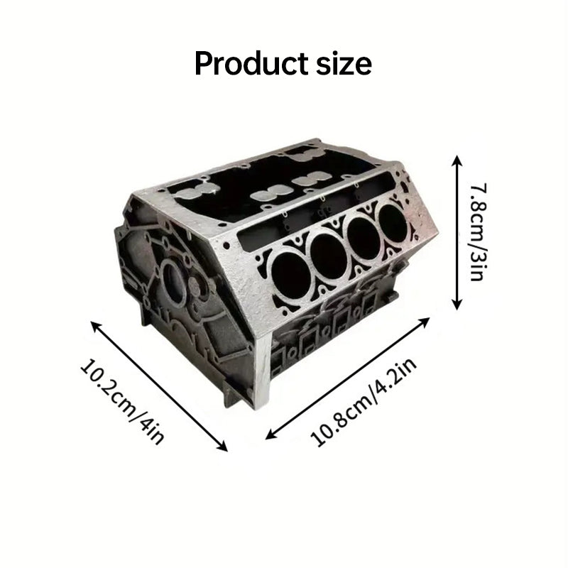 Engine Block Desk Organizer: Modern art for desktop/bookshelf. Holds business cards, a creative office accessory.